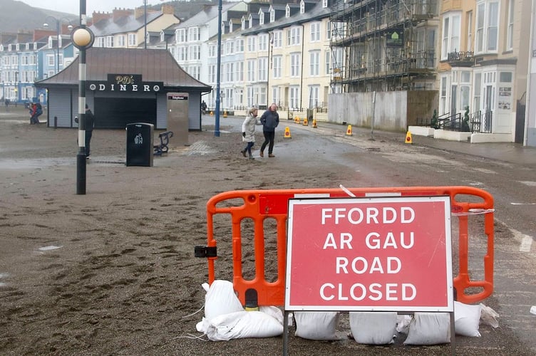 Aberystwyth promenade and Quay Parade in Aberaeron are to be closed. Storm Eunice