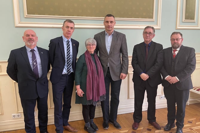 Plaid Cymru leader Adam Price and Mick Antoniw MS meet with Kyiv Mayor Vitali Klitschko.