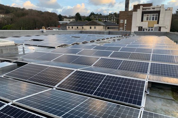 The panels on the roof of Bronglais Hospital in Aberystwyth