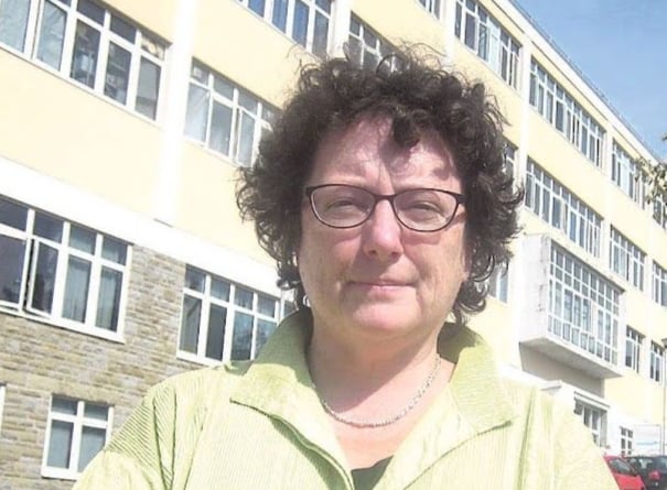 Ceredigion MS Elin Jones outside Bronglais Hospital.