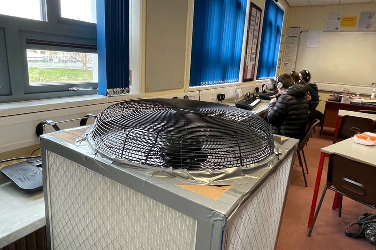 One of the air purifiers built with the help of Lampeter school children at Ysgol Bro Pedr