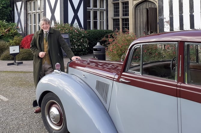 David with his 1955 Alvis Grey lady outside Gregynog Hall