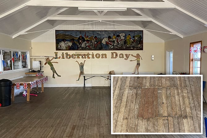 More than 100 people were incarcerated for 29 days in the Goose Green Community Centre by the Argentinian Forces. Holes were even cut in the floor, as seen inset, to allow people to hide from bombing raids