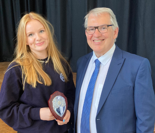 Pupil Jess Hughes is pictured with school governor, Gareth Thomas