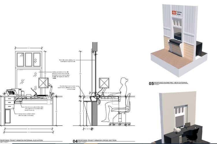 Plans for refurb at Pwllheli Railway Station, picture shows proposed station ticket window (Picture: Gwynedd Planning document)