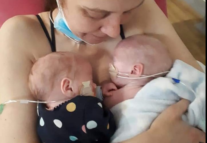 Jennifer French with twins Rupert and Molly. See SWNS story SWFTtwins. A woman's second set of naturally conceived twins saved her life when they led to the diagnosis of a mystery illness that caused her skin to 'rot' and left her days from death. Jennifer French, 38, found out she had severe liver failure shortly after giving birth to 16-month-old twins Rupert and Molly after years of agonising symptoms that were 'worse than childbirth'.  The mum-of-five first noticed her skin turning black in March 2017 and began suffering from chilblains - a small, itching swelling on the skin that occurs as a reaction to cold temperatures.  Even the slightest breeze on her skin left her in so much pain she was 'unable to walk'', but doctors struggled to find the cause of her symptoms.