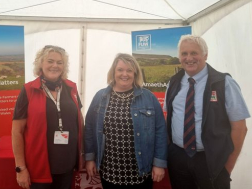 Carwen Davies of the FUW, Llinos Owen from Tir Dewi and Glyn Roberts, FUW president