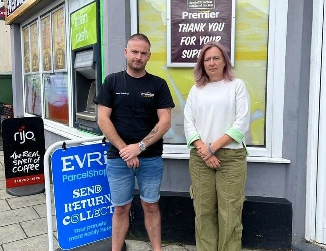 Liz Saville Roberts MP with Ashley Hughes of Premier Stores, Nefyn