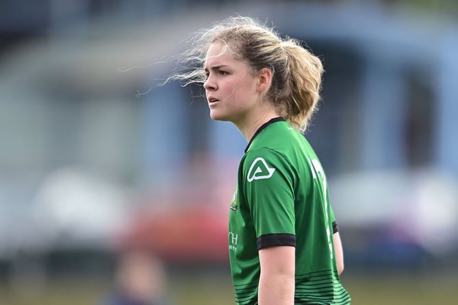 SWANSEA, WALES - 03 APRIL 2022: Aberystwyth Town's  Gwenllian Jones during the Genero Adran Premier fixture between Swansea City Ladies and Aberystwyth Town Ladies at Landarcy Park, Swansea, Wales. (Pic by Ashley Crowden/FAW)