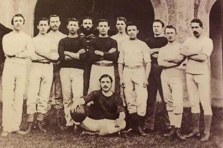 First rugby football team, St David’s College, Lampeter, in one of the first ever photos of a rugby team in Wales