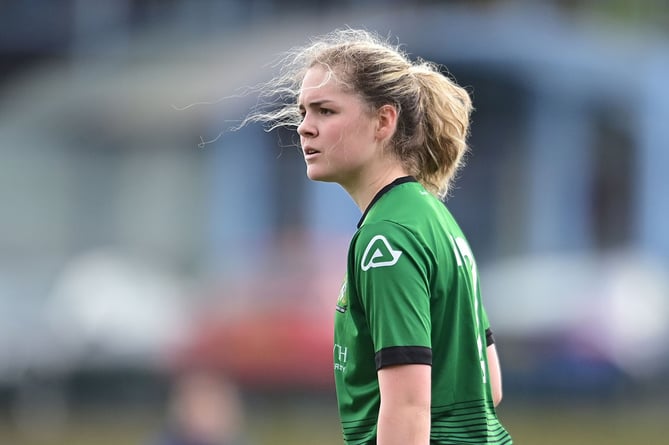 SWANSEA, WALES - 03 APRIL 2022: Aberystwyth Town's  Gwenllian Jones during the Genero Adran Premier fixture between Swansea City Ladies and Aberystwyth Town Ladies at Landarcy Park, Swansea, Wales. (Pic by Ashley Crowden/FAW)