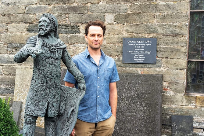 Matthew Rhys at memorial to Owain Glyndŵr in Pennal