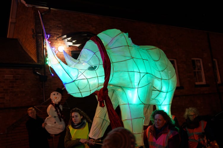 A magnificent rhinoceros lantern could be seen in the parade