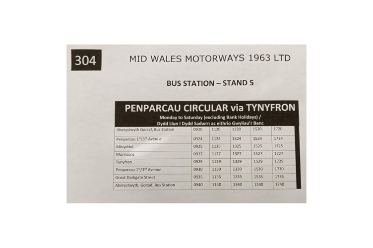 New timetable for the 304 bus