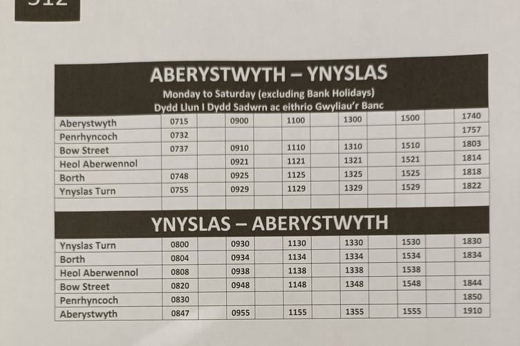 New timetable for the 512 bus