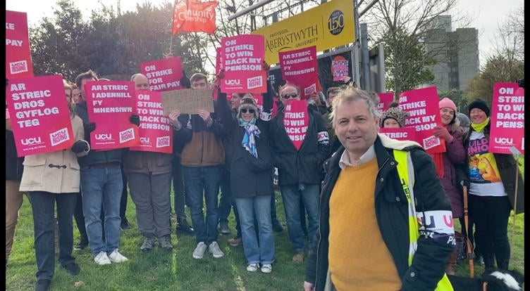 Professor John Gough rallying the strikers