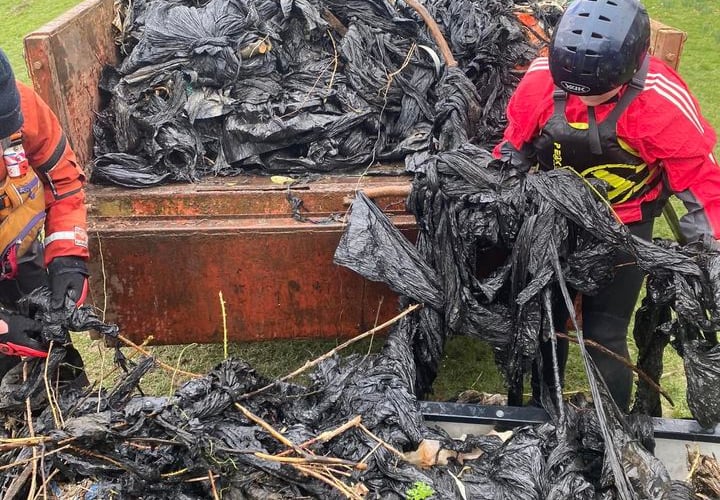 The waste recovered by villagers and Llandysul Paddlers Canoe Centre and Club