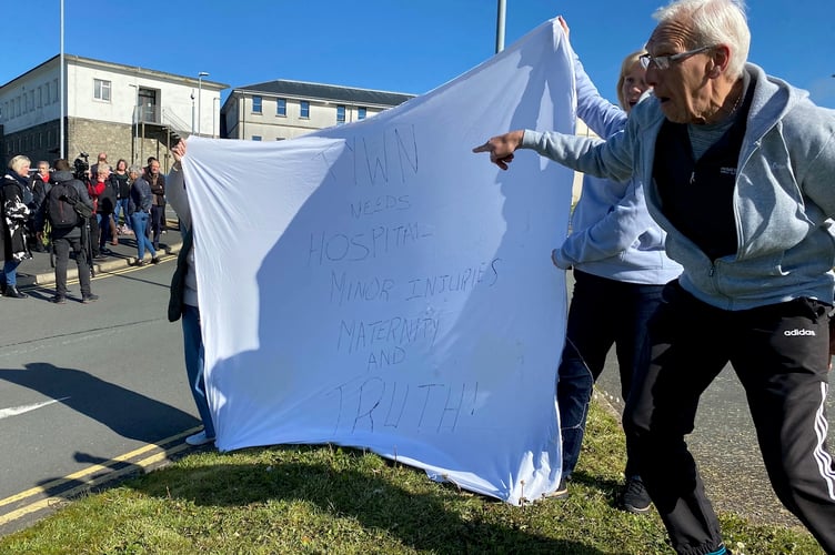 Residents gathered at the hospital on Saturday morning