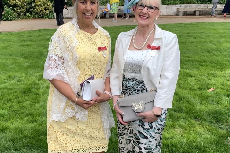 Aberdare Asda community champion Julie Cook BEM (left) and Pwllheli Asda community champion Jo Scott BEM in London