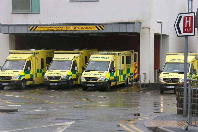 Ambulances outside hospital Bronglais Aberystwyth Hywel Dda