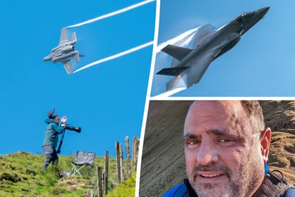 Plane spotter loses his hat as F-35 roars along the Mach Loop