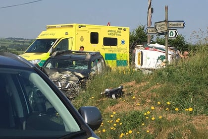 Car crash closes rural Ceredigion road