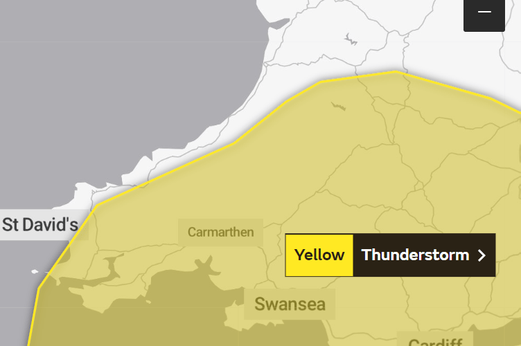 The Met Office map of the affected area