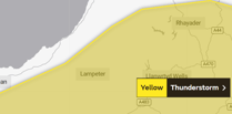 Thunderstorm warning issued for parts of Ceredigion and Powys