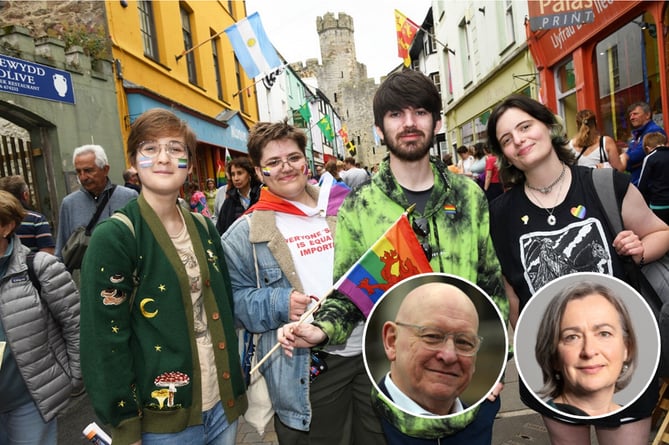 Caernarfon's first ever Pride event (main image) has been praised by the MPs for Arfon and Dwyfor Meirionnydd (insets)