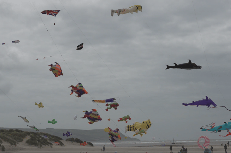 A screenshot from Erfyl Lloyd Davies' footage of the kite festival