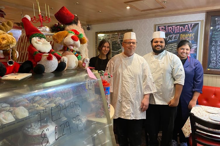 Rheidol Cafe staff with David Lees (centre) before its closure after Christmas