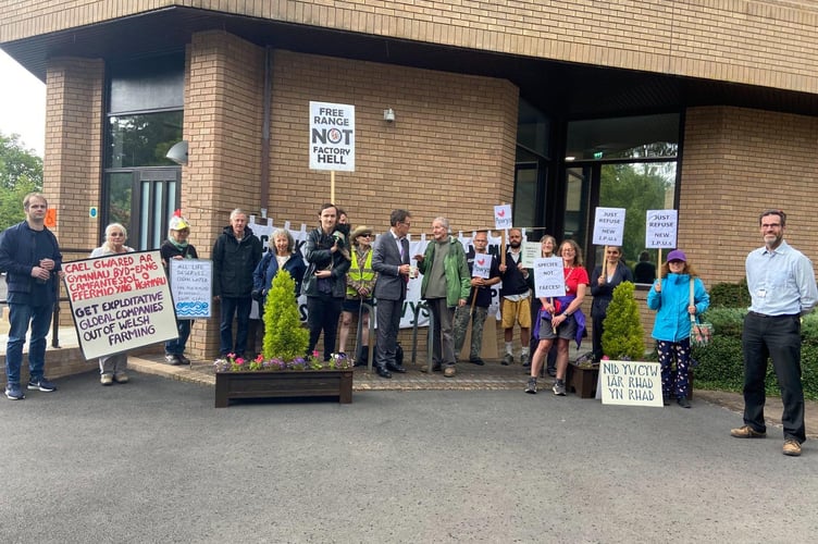 Protestors outside the Powys County Council House in Llandindrod