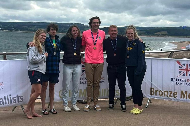 Tim and Chloe with the other medalists in the mixed doubles british Coastal Rowin gChampionship 2023