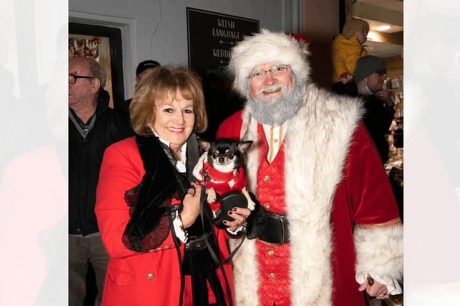 Actress Gillian Elisa and Father Christmas. Gillian turned on Lampeter's Christmas lights last year