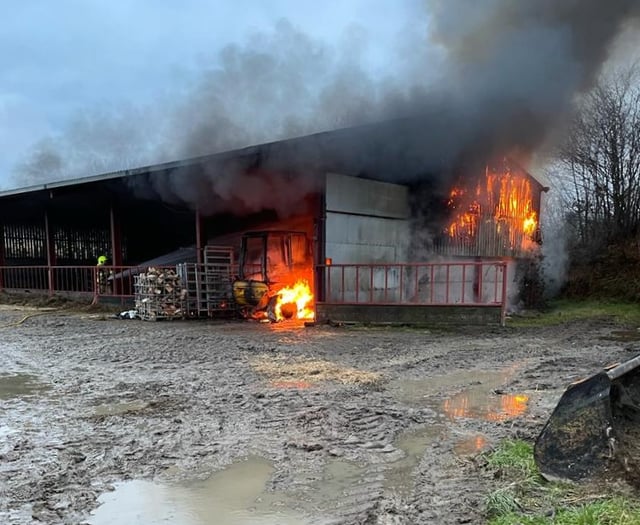 Fire crews tackle barn blaze on Ceredigion farm