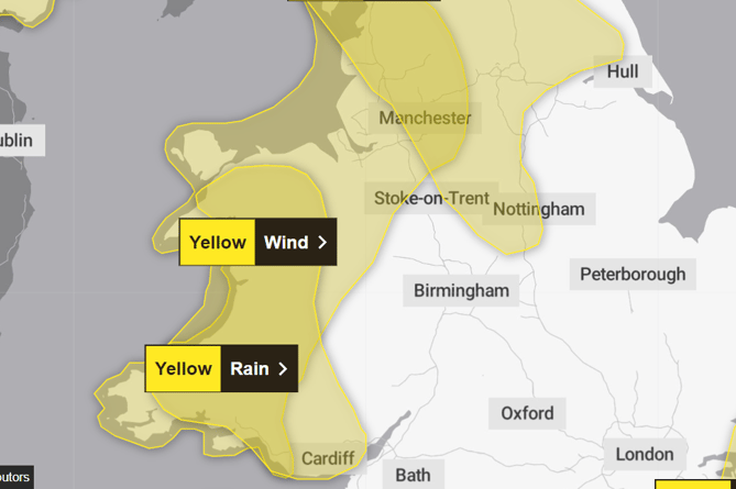 The Met Office has issued Yellow weather warning for wind and rain