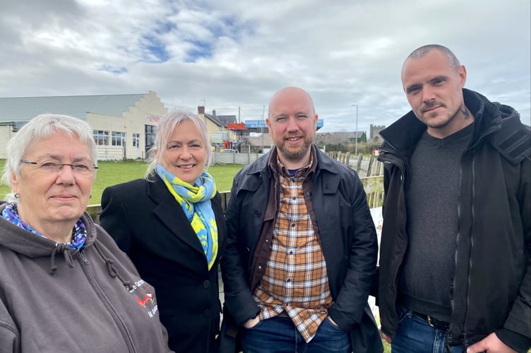 Liz Saville Roberts MP and Mabon ap Gwynfor MS with Air Ambulance campaigners Andy O'Regan and Dilys Williams in Tywyn