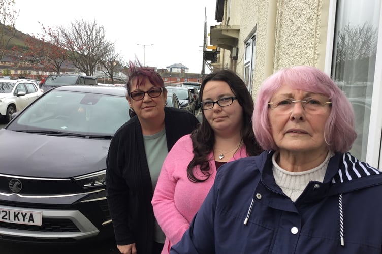 Cllr Mair Benjamin pictured with local residents Leanne Oliver and Alison Bowen