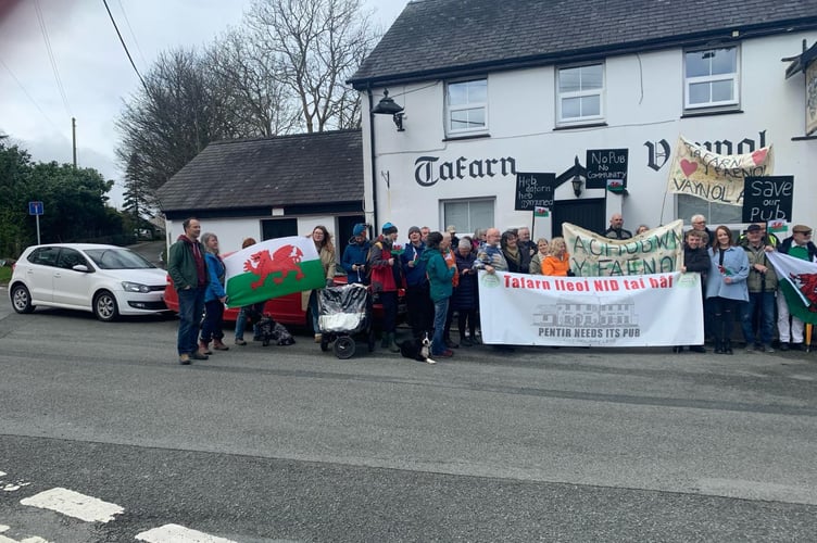 Rally at The Vaynol Arms building. Photo: Pentir Action Group