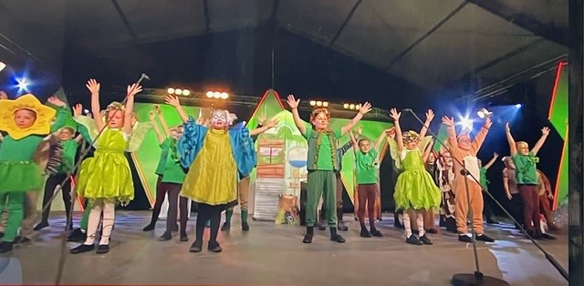 Pupils of Ysgol Gymunedol Talgarreg on the stage at the National Urdd Eisteddfod last year