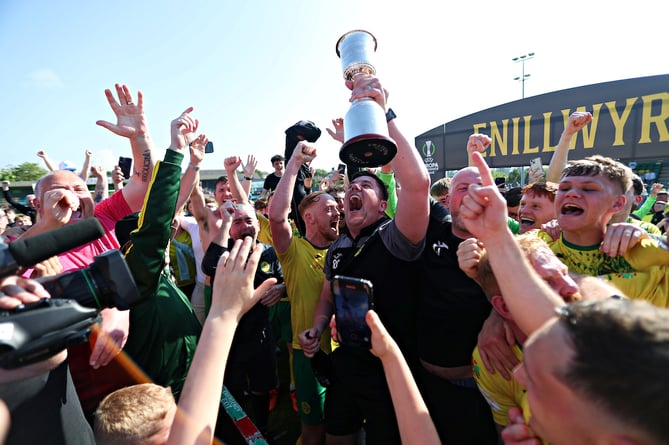 CAERNARFON, GWYNEDD, WALES - 18th MAY 2024 - Caernarfon Town vs Penybont FC in the JD Cymru European Play-Off Final at The Oval, Caernarfon (Pic by Sam Eaden/FAW)