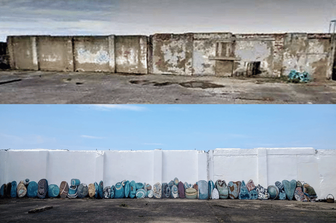 The Borth Wall before and after Bodge's work (with more to come!)