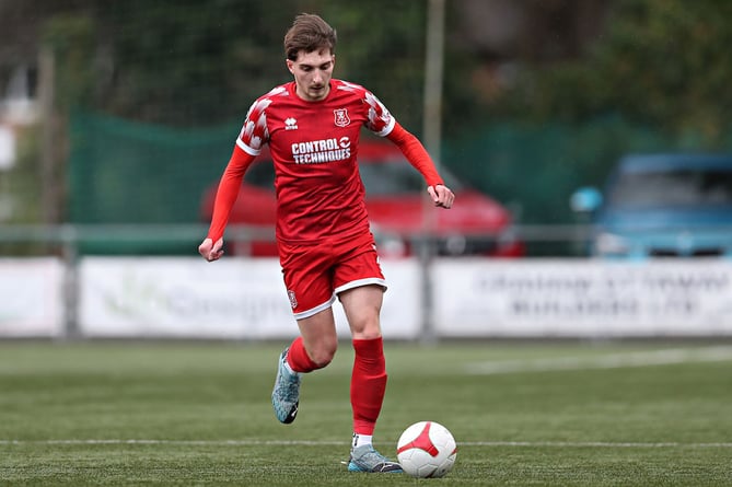 NEWTOWN, POWYS, WALES - 26th AUGUST 2023 - Newtown's Matty Jones during Newtown AFC vs Aberystwyth Town in Round 3 of the JD Cymru Premier at Latham Park, Newtown (Pic by Sam Eaden/FAW)