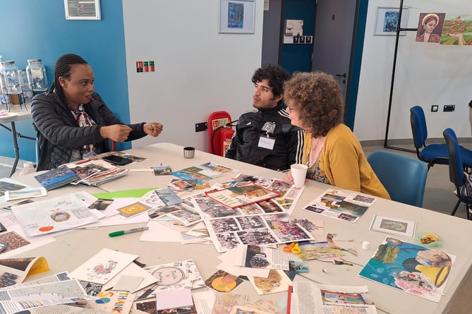 Collage was used as a creative medium during a workshop which brought together academic researchers, students, people from refugee backgrounds, asylum support organisations, policy makers and members of the public