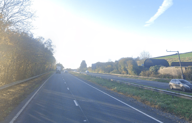 The A40 near Nantyci Showground