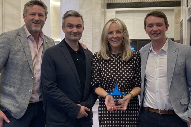 The team accepting their award last week - Mathew Dyer, Austin-Smith: Lord (Conservation Architecture and Interiors); Lyn Hopkins, Lawray (Architects), Andrea James, Director of Estates, Facilities and Residences, Aberystwyth University; and Dylan Green, Asbri Planning.