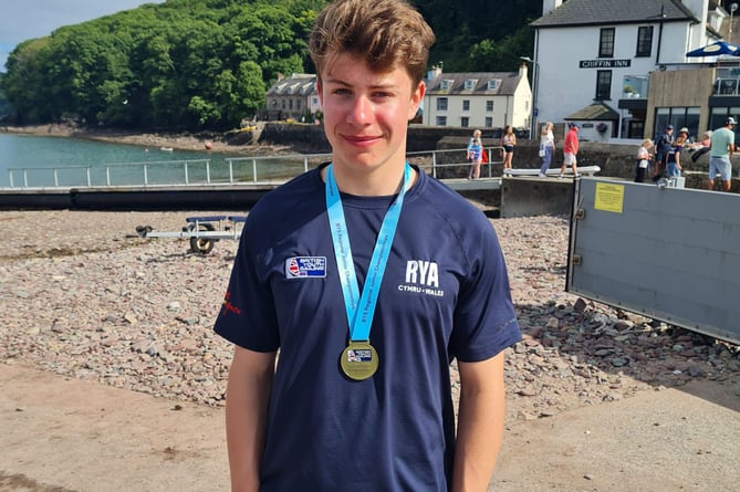 Steffan Williams with his gold medal at the British Youth Sailing Regional Championship in Dale