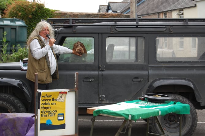 A resident set up a betting stall outside the Machynlleth hustings, poking fun at the absent Tory candidate Craig Williams after he became embroiled in an election betting investigation. The stall asks for bets- "3-1 he's going for jail, 5-1 he's hiding in a fridge with Boris, 7-1 he's not turning up at all".
