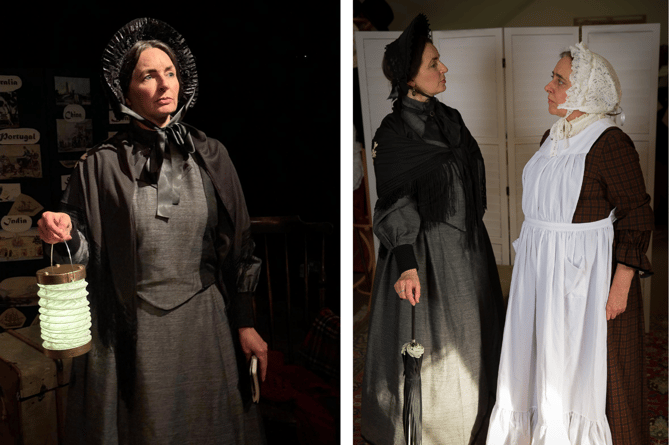 'Daughter of Bala in rehearsal'. Clare Drewett as Betsi Cadwaladr, Adele Cordner as Florence Nightingale.
Photos: Paul Johnson, Pixels in Time