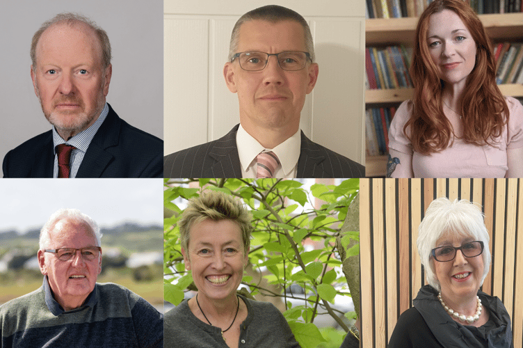 Sir Alan Bates, Carl Foulkes, Manon Steffan Ros, Noel Thomas, Joan Edwards and Linda Gittins